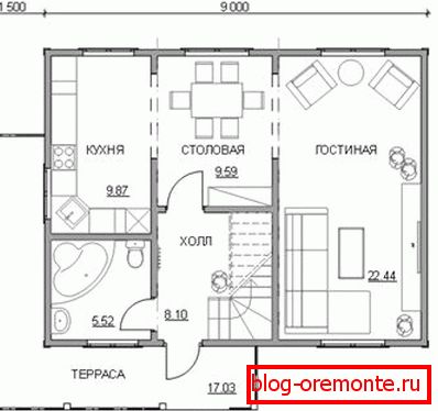 Plano de la casa con terraza.