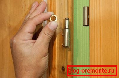 Ajuste de las bisagras con una arandela. Reparación de puertas de entrada metálicas.