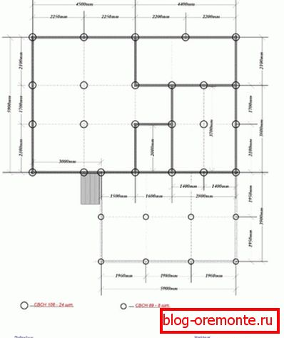 Variante del proyecto de un campo de pilotes para una casa 6x9. Variante del proyecto de un campo de pilotes para una casa 6x9.